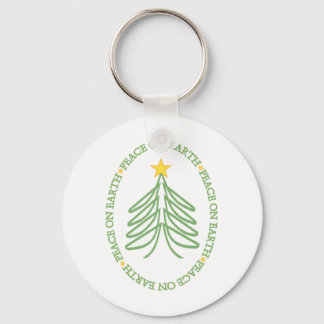 Peace On Earth Modern Holiday Tree and Quote Keychain