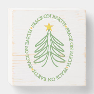 Peace On Earth Modern Holiday Tree and Quote Wooden Box Sign