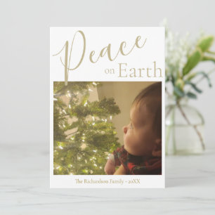 Peace on Earth Modern Simple Gold Photo Christmas Holiday Card