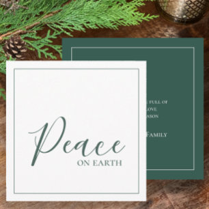 Peace on Earth Modern Simple Green Personalized Holiday Card