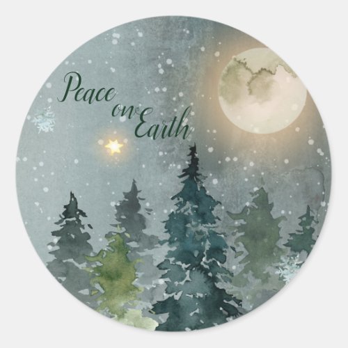 Peace on Earth Modern Watercolor Christmas Holiday Classic Round Sticker