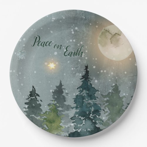 Peace on Earth Modern Watercolor Christmas Holiday Paper Plates