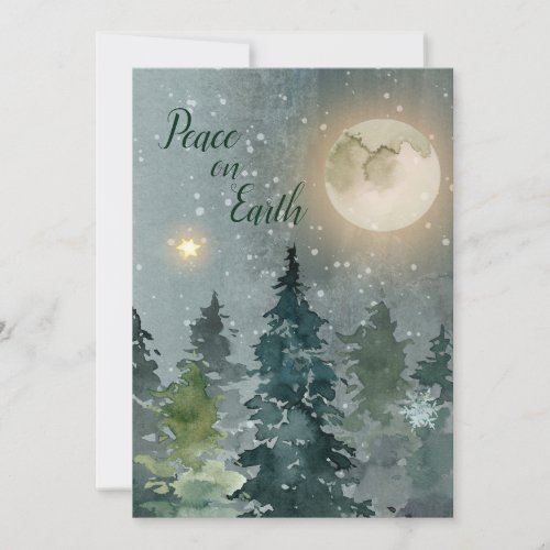 Peace on Earth Modern Watercolor Photo Christmas Holiday Card