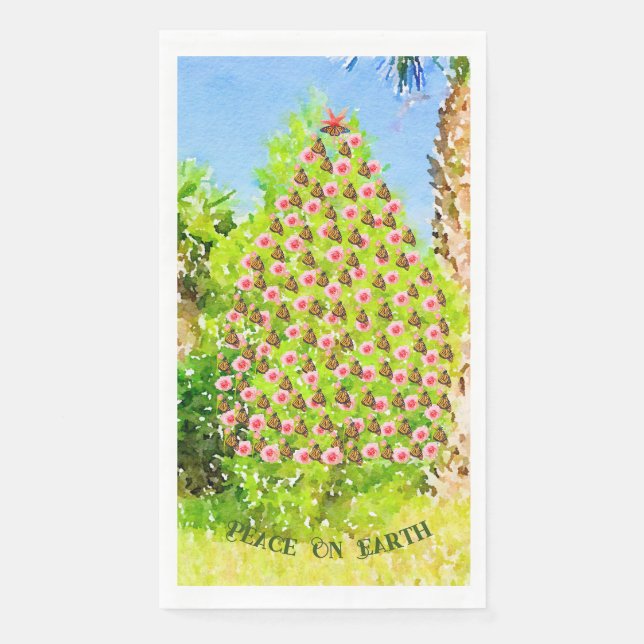 Peace On Earth Monarch Butterfly Christmas Tree  Paper Guest Towels (Front)