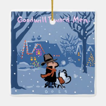 Peace On Earth Mose Goes Walkies Ornament by timfoleyillo at Zazzle