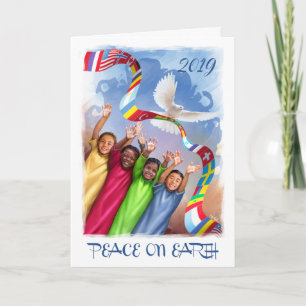 Peace on Earth. Multicultural Kids Custom Year Holiday Card