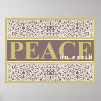 Peace on Earth Ornate Gold Purple Cream Christmas Poster