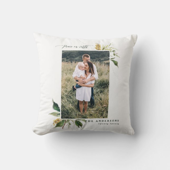 peace on earth painted floral photo holiday throw pillow (Front)