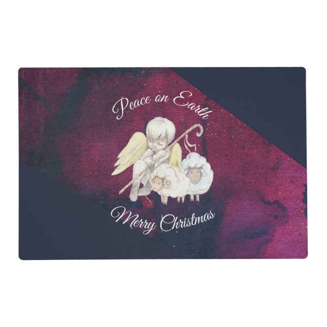 Peace on Earth Pastoral Shepherd Merry Christmas Placemat (Front)