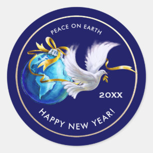 Peace on Earth. Peace Dove Custom New Year's Classic Round Sticker