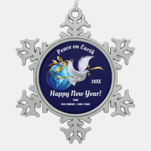 Peace on Earth. Peace Dove Custom Snowflake Pewter Christmas Ornament