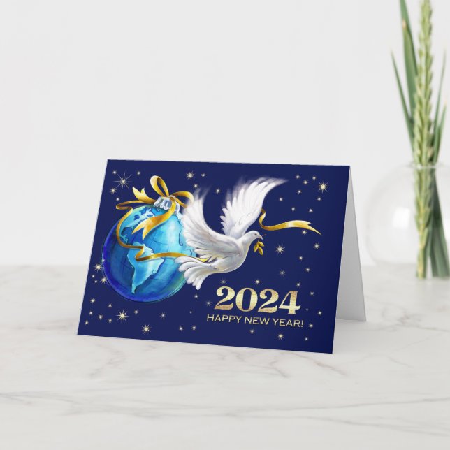 Peace on Earth.  Peace Dove New Year's 2024 Holiday Card (Front)