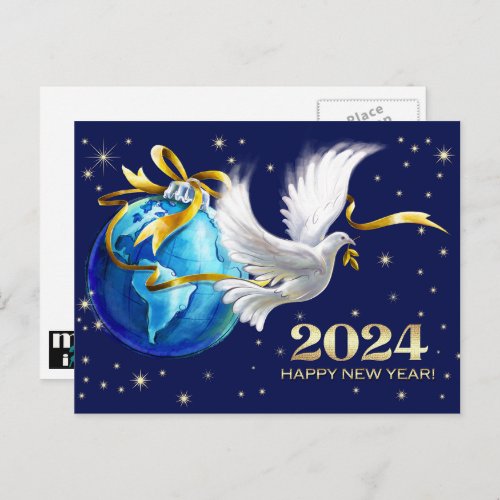 Peace on Earth Peace Dove New Years 2024 Holiday Postcard
