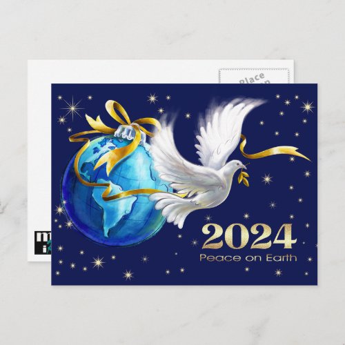 Peace on Earth Peace Dove New Years 2024 Holiday Postcard