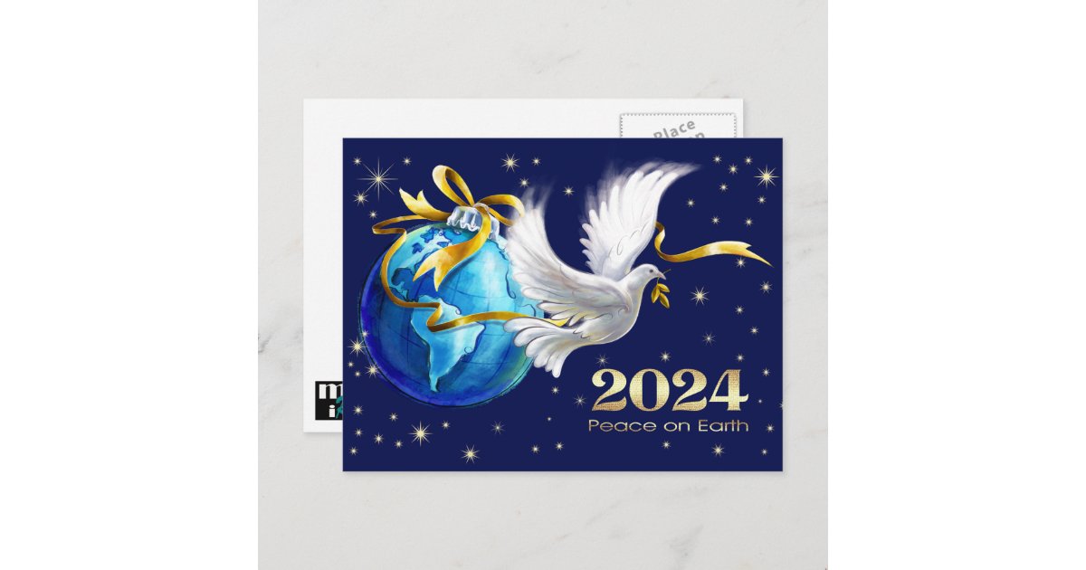 Peace on Earth. Peace Dove New Year's 2024 Holiday Postcard | Zazzle