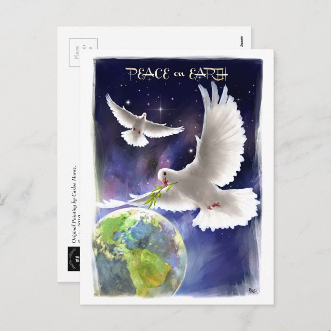 Peace on Earth. Peace Doves  Holiday Postcard (Front/Back)