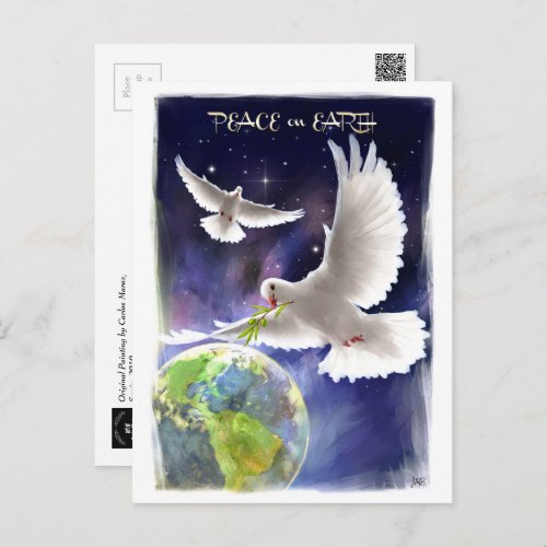 Peace on Earth Peace Doves  Holiday Postcard