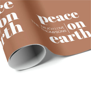 Peace On Earth Personalized Blue Modern Christmas Wrapping Paper