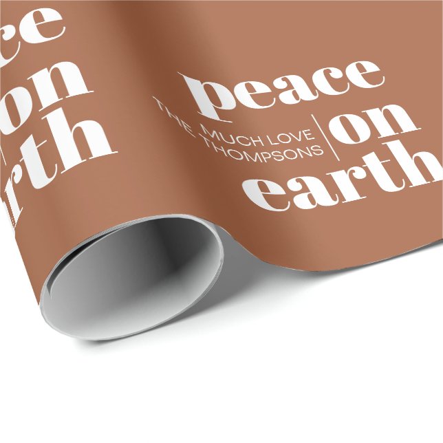 Peace On Earth Personalized Blue Modern Christmas Wrapping Paper (Roll Corner)