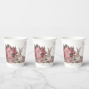 Peace on Earth Personalized Happy Holidays Floral Paper Cups