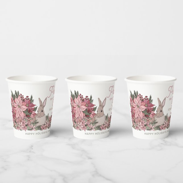 Peace on Earth Personalized Happy Holidays Floral Paper Cups (Multi)