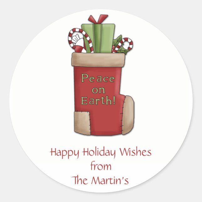 Peace on Earth Personalized Holiday Stickers (Front)