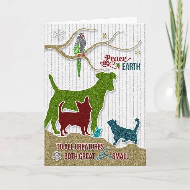 Peace on Earth Pet Lover Sticker Style Holiday Card (Front)