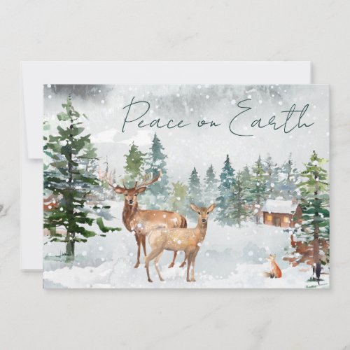 Peace On Earth Photo Snowy Forest Deer Scripture Holiday Card