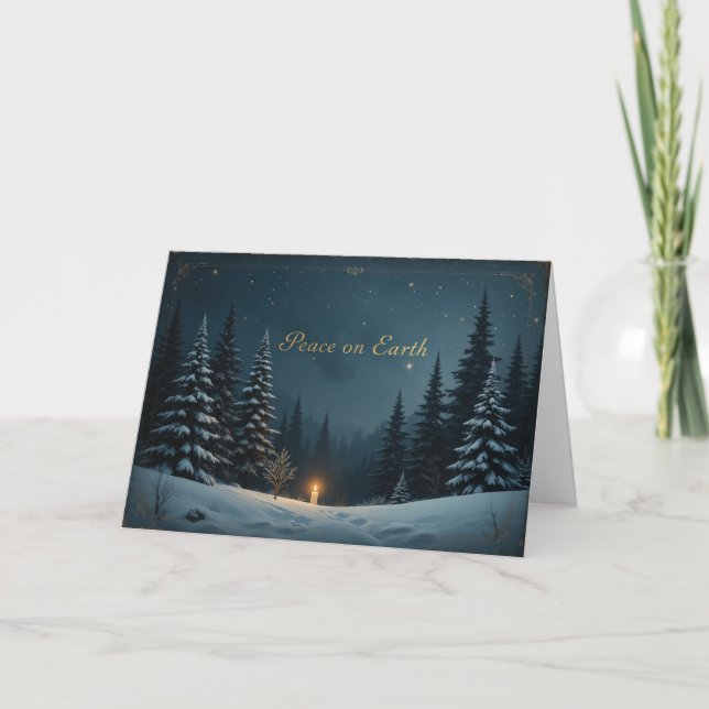 Peace on Earth Pine Forest Tranquil Winter Night  Card (Front)