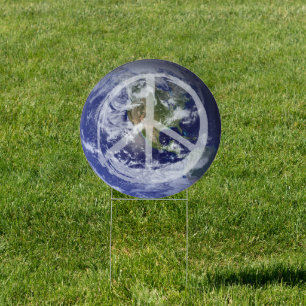 PEACE on Earth Planet in Space Peace Symbol Sign
