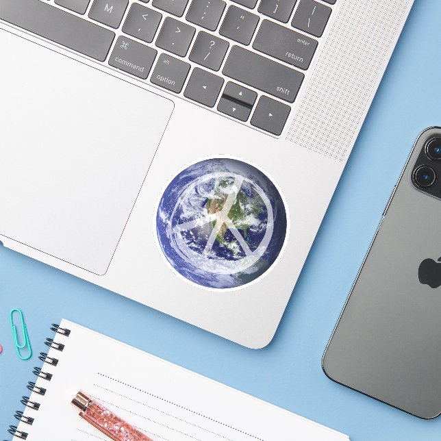 PEACE on Earth Planet in Space Peace Symbol Sign   Sticker (Laptop w/ iPhone)