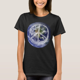 PEACE on Earth Planet in Space Peace Symbol Sign T-Shirt