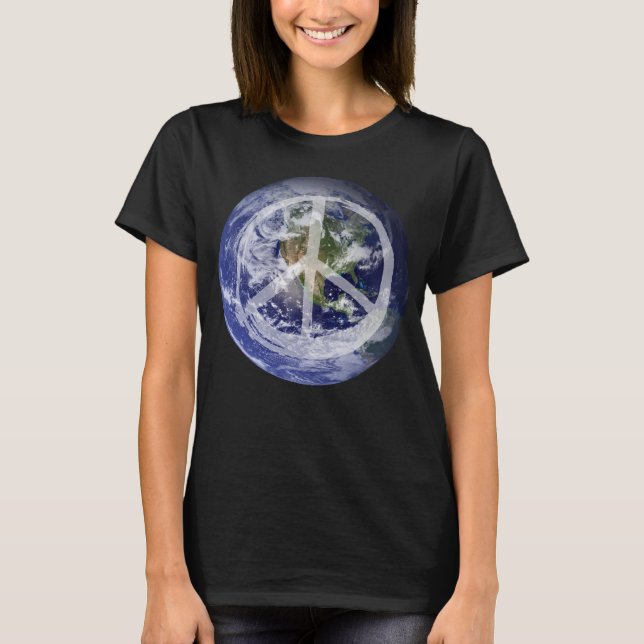 PEACE on Earth Planet in Space Peace Symbol Sign T-Shirt (Front)