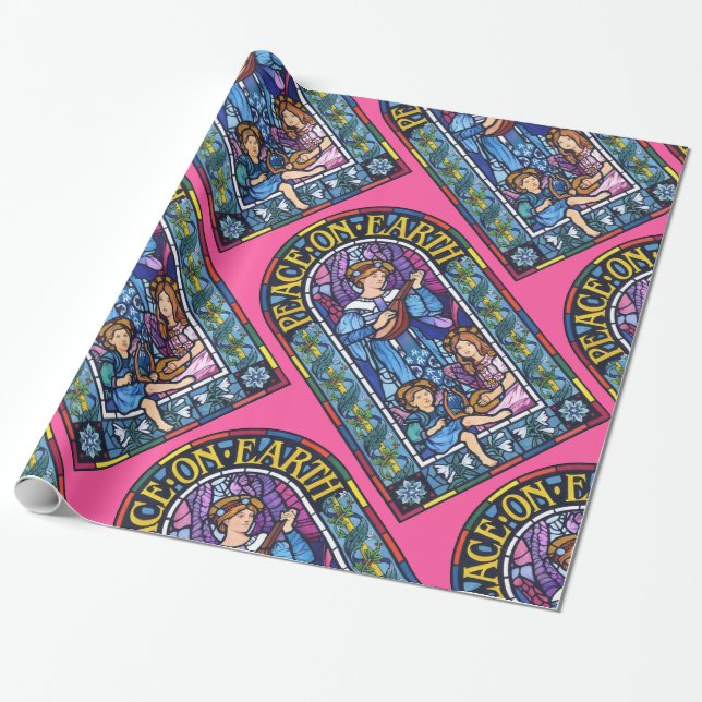 Peace on Earth Pre-Raphaelite stained glass Wrapping Paper (Unrolled)