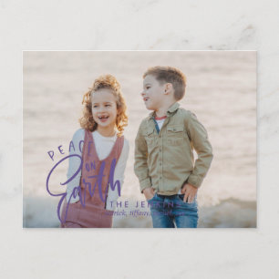 Peace on earth Purple Christmas Holiday Photo Postcard