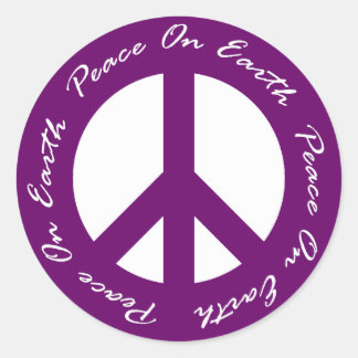 Peace On Earth Purple Holiday Peace Sign Classic Round Sticker