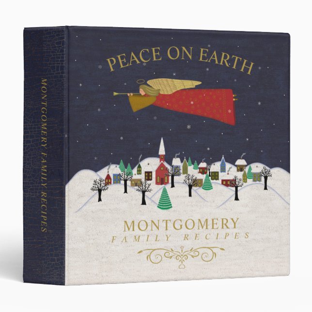 Peace On Earth Quote Christmas Angel Recipe 3 Ring Binder (Front/Spine)