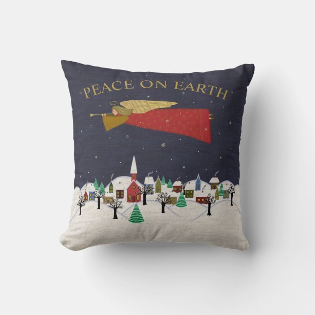 Peace on Earth Quote Christmas Village Throw Pillow (Front)