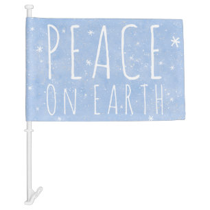 Peace on Earth Quote Snowflakes on Blue Car Flag
