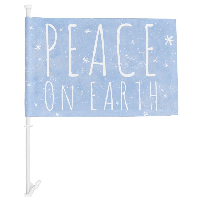 Peace on Earth Quote Snowflakes on Blue Car Flag (Front)