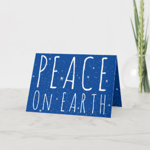 Peace on Earth Quote Snowflakes on Blue Holiday Card