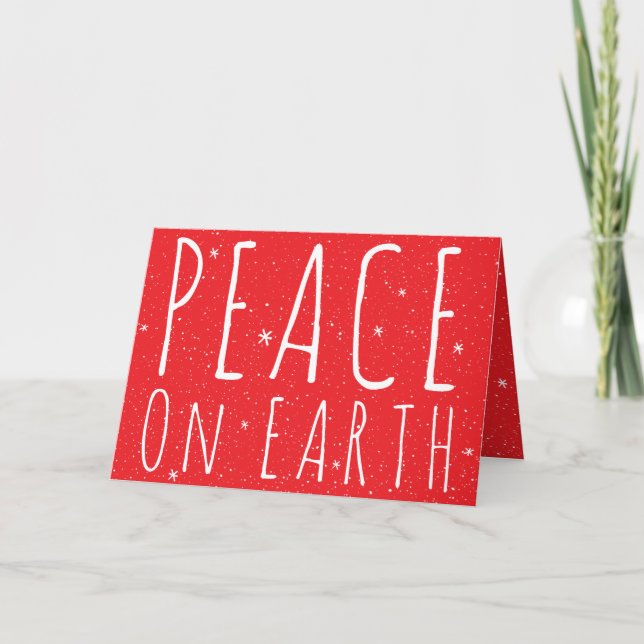 Peace on Earth Quote Snowflakes on Red Holiday (Front)