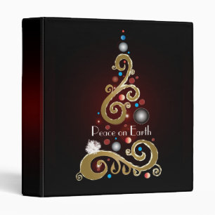 Peace on Earth quote with gold Christmas tree Binder