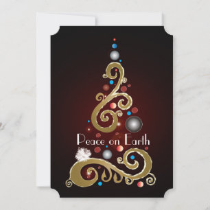 Peace on Earth quote with gold Christmas tree Holiday Card