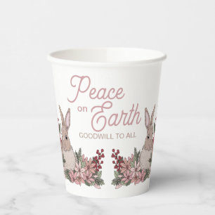 Peace on Earth Rabbit in Flowers Pink Paper Cups