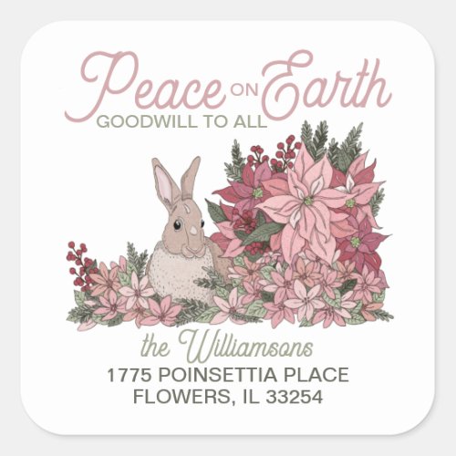 Peace on Earth Rabbit in Flowers Return Address Square Sticker