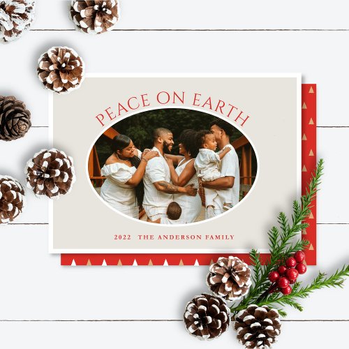 Peace on Earth Red Cameo Photo Holiday Card