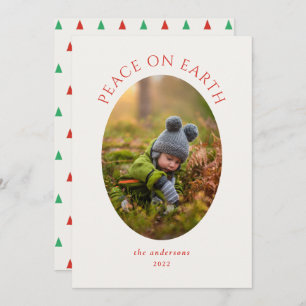 Peace on Earth Red Green Cameo Photo Holiday Card
