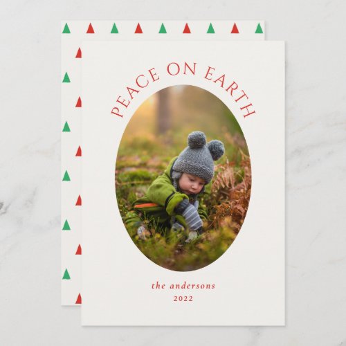 Peace on Earth Red Green Cameo Photo Holiday Card
