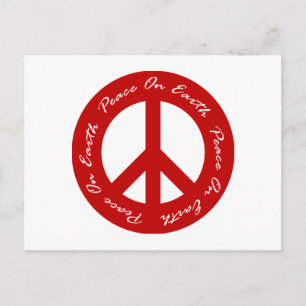 Peace On Earth Red Holiday Peace Sign Postcard